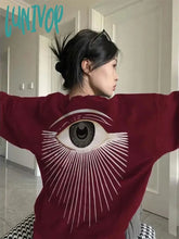 Lunivop Oversize Red Graphic Sweatshirts Women Streetwear Aesthetic Eye Print Pullover Grunge Punk